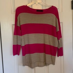 The Limited Pink and Tan Striped 3/4 Length Sleeve Top